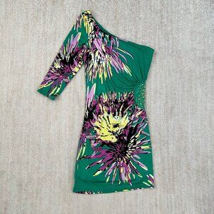 Baby Phat Floral One Shoulder Green Cocktail Dress M